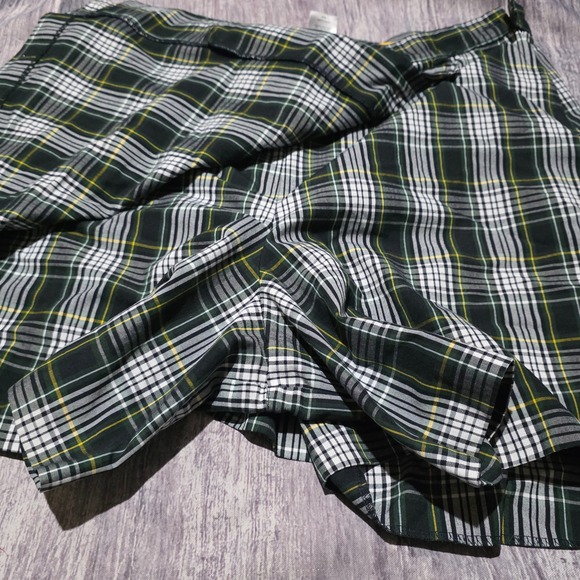 DENNIS JUNIOR Plaid Skirt Women's Green White Yellow Button Detail Schoolgirl - Picture 6 of 12